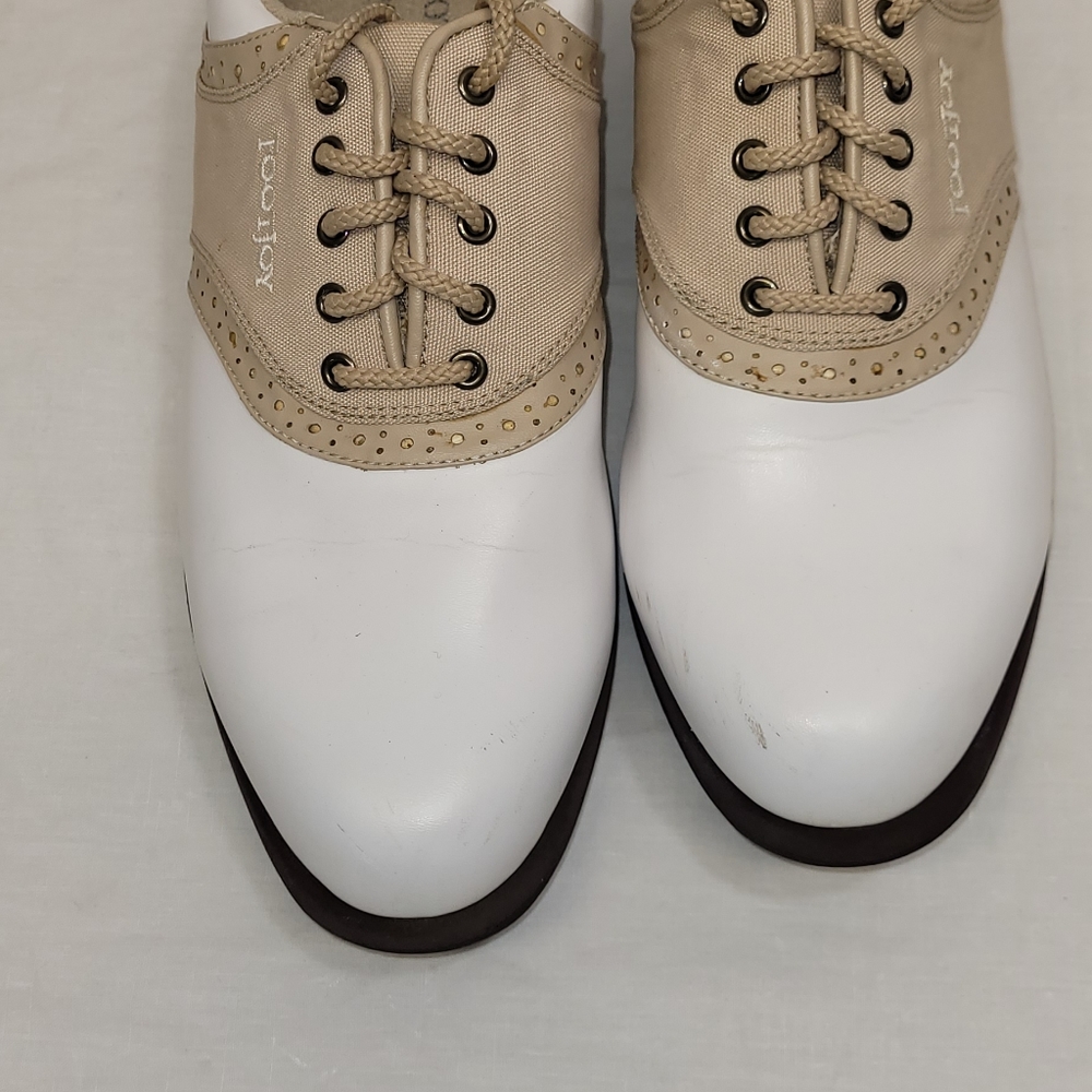 FootJoy Womens GreenJoys Size 8.5 M White Tan Soft Spike Golf Shoes 48746